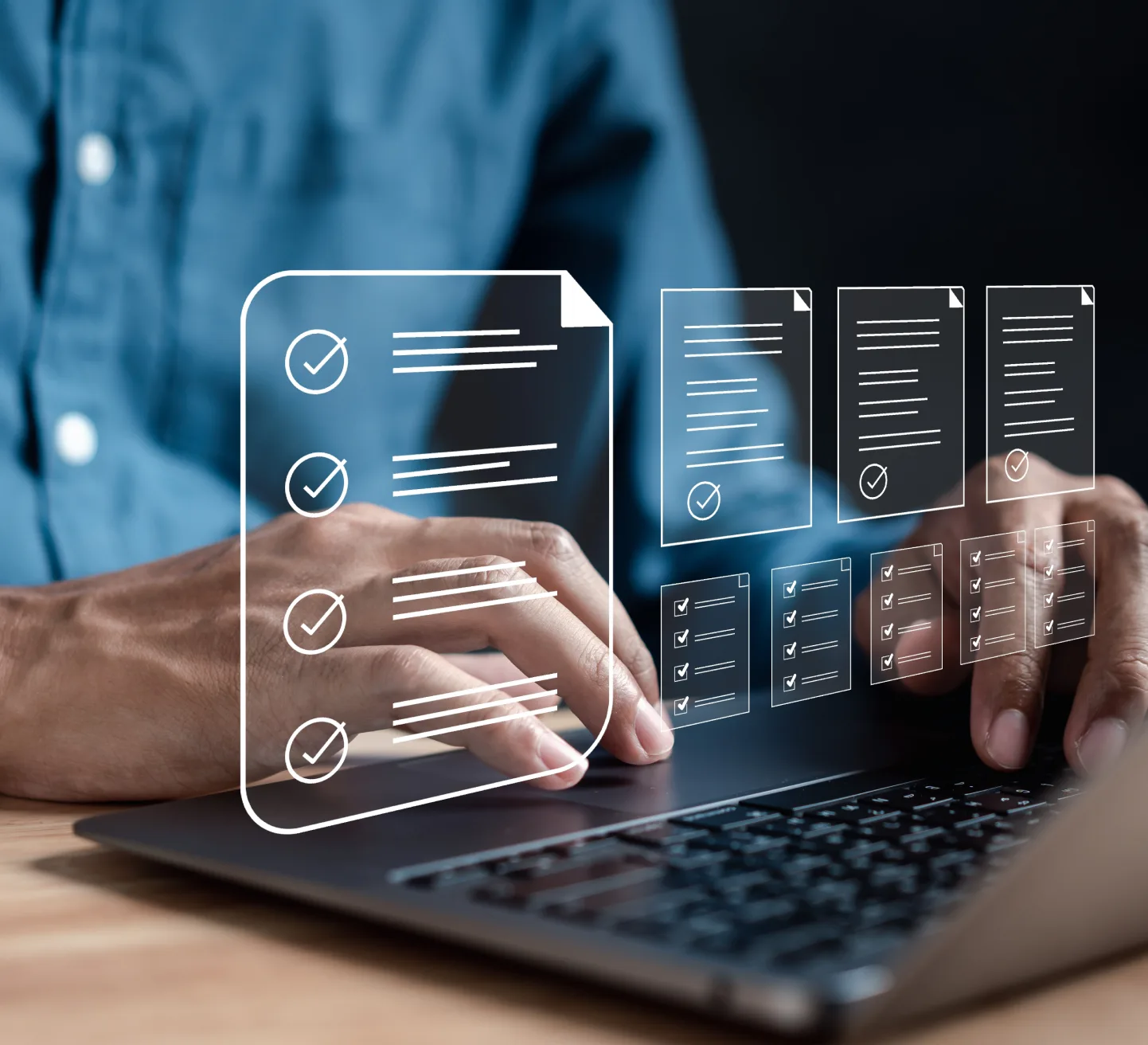 Dealer completing digital contract paperwork on a laptop